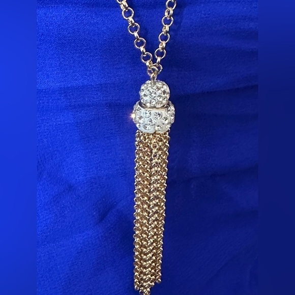Beaded Tassel Necklace Gold Tone Rhinestone Stone Accent Signed M 5307 P - Picture 12 of 12